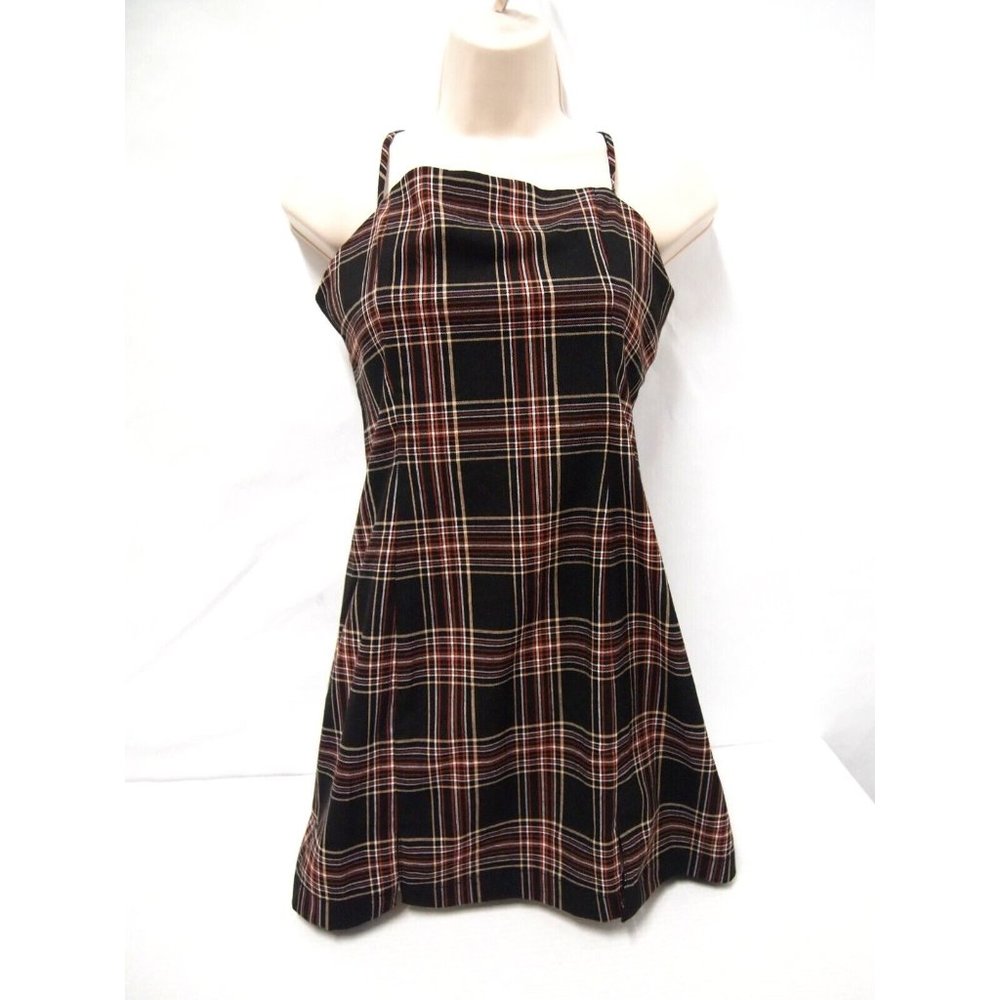 NWT Forever 21 Womens Dress M Woven Black Brown Plaid Mini Square Neck Sleeveles